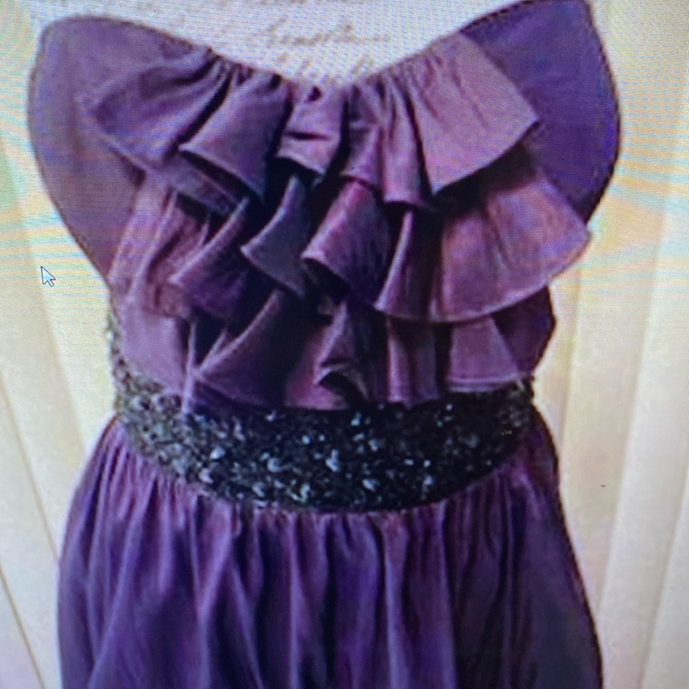 Purple Taffeta Strapless Ruffled Embellished Waist Formal Evening Gown Size 14